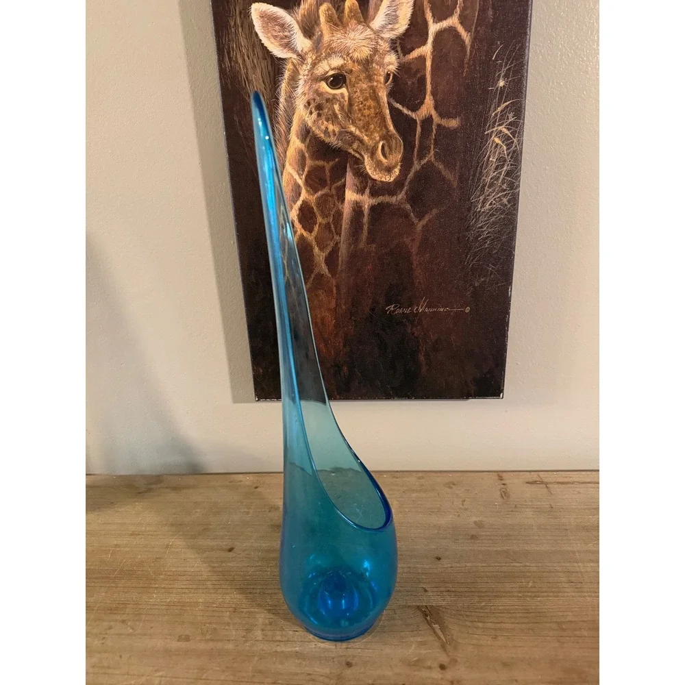 Vintage Empoli Turquoise Blue Glass Vase‎ Mid Century Modern Made in Italy 14in